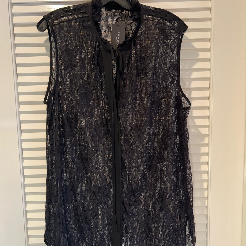 Lafayette 148 Black Lace Tank overlay